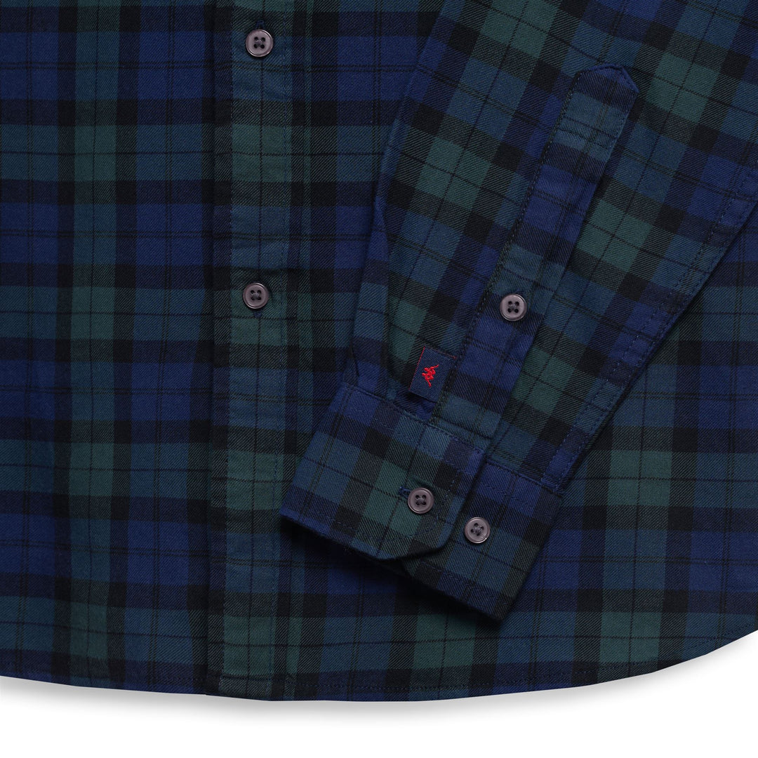 Chemise classique en flanelle bleue pour homme, coupe régulière, à boutons main