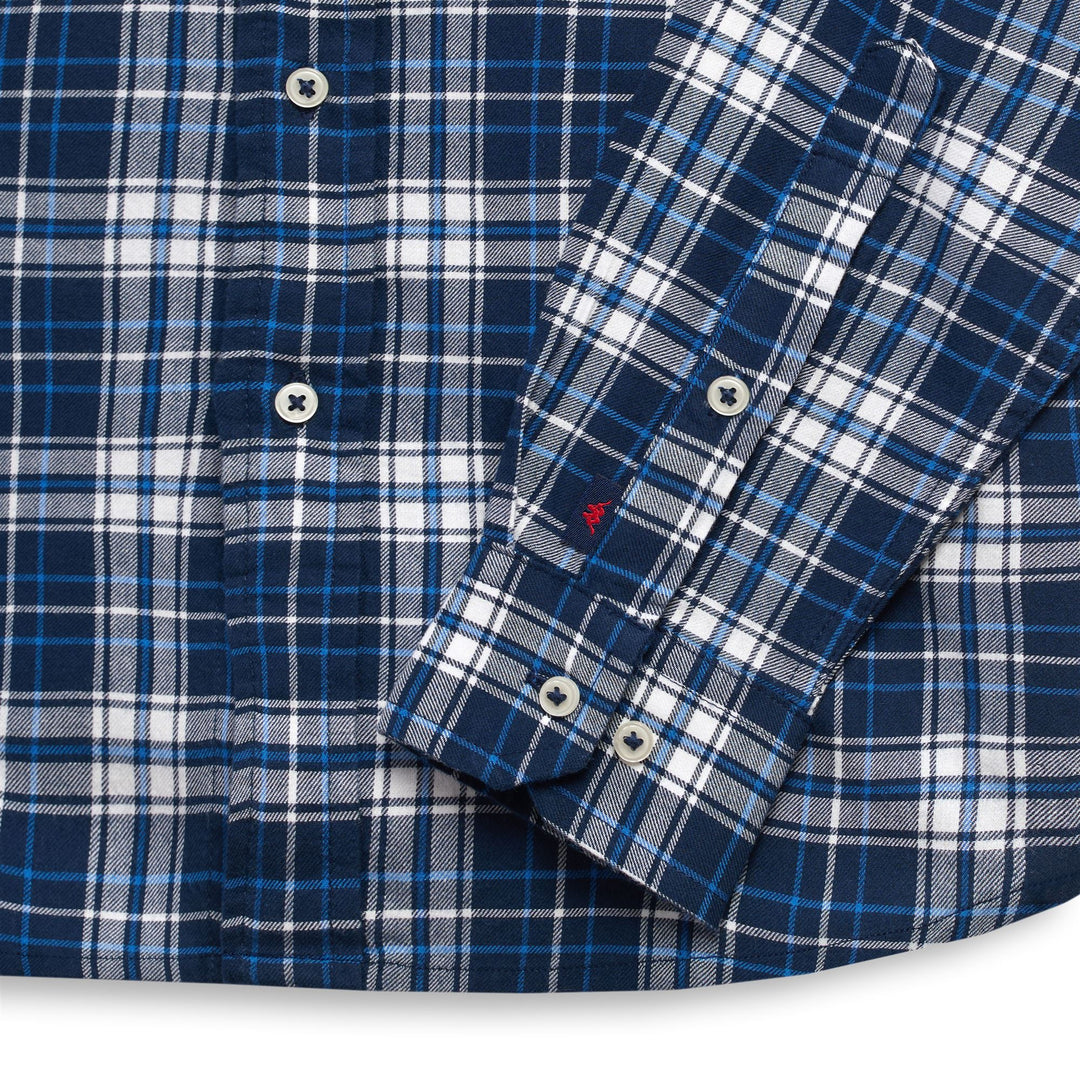 Chemise en flanelle bleue pour homme, coupe classique, boutons main