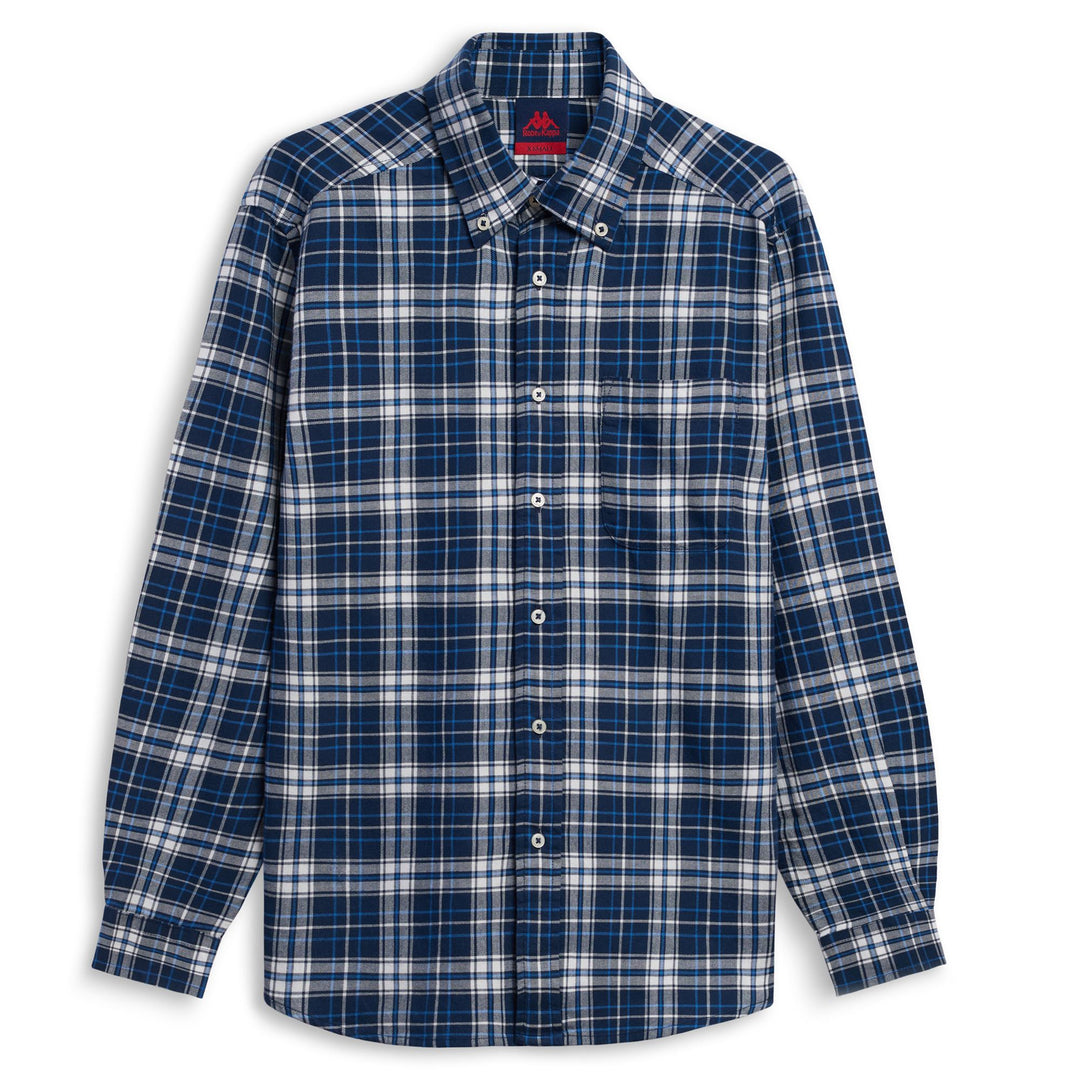 Chemise en flanelle bleue pour homme, coupe classique, boutons 01