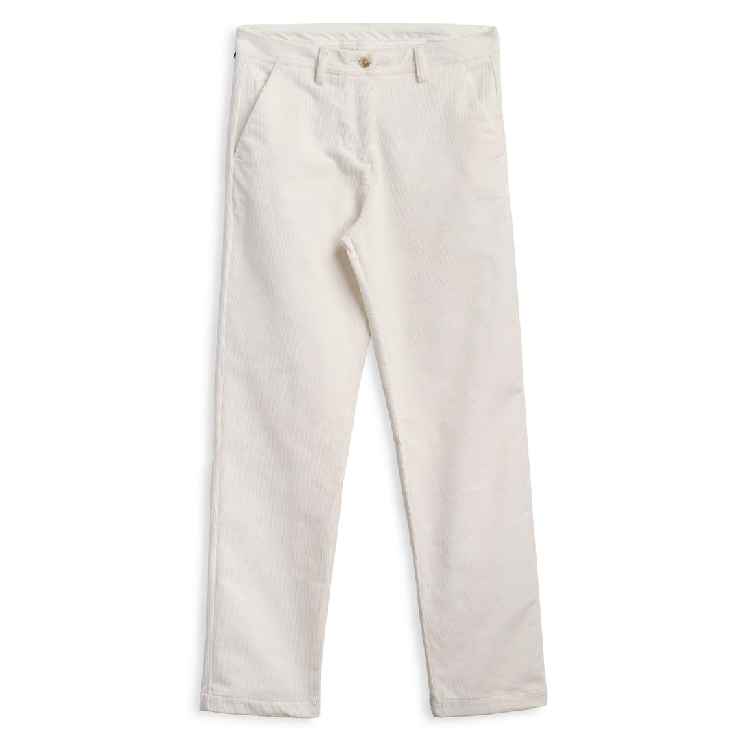 Pantalones chinos blancos ajustados para mujer en pana elástica 01