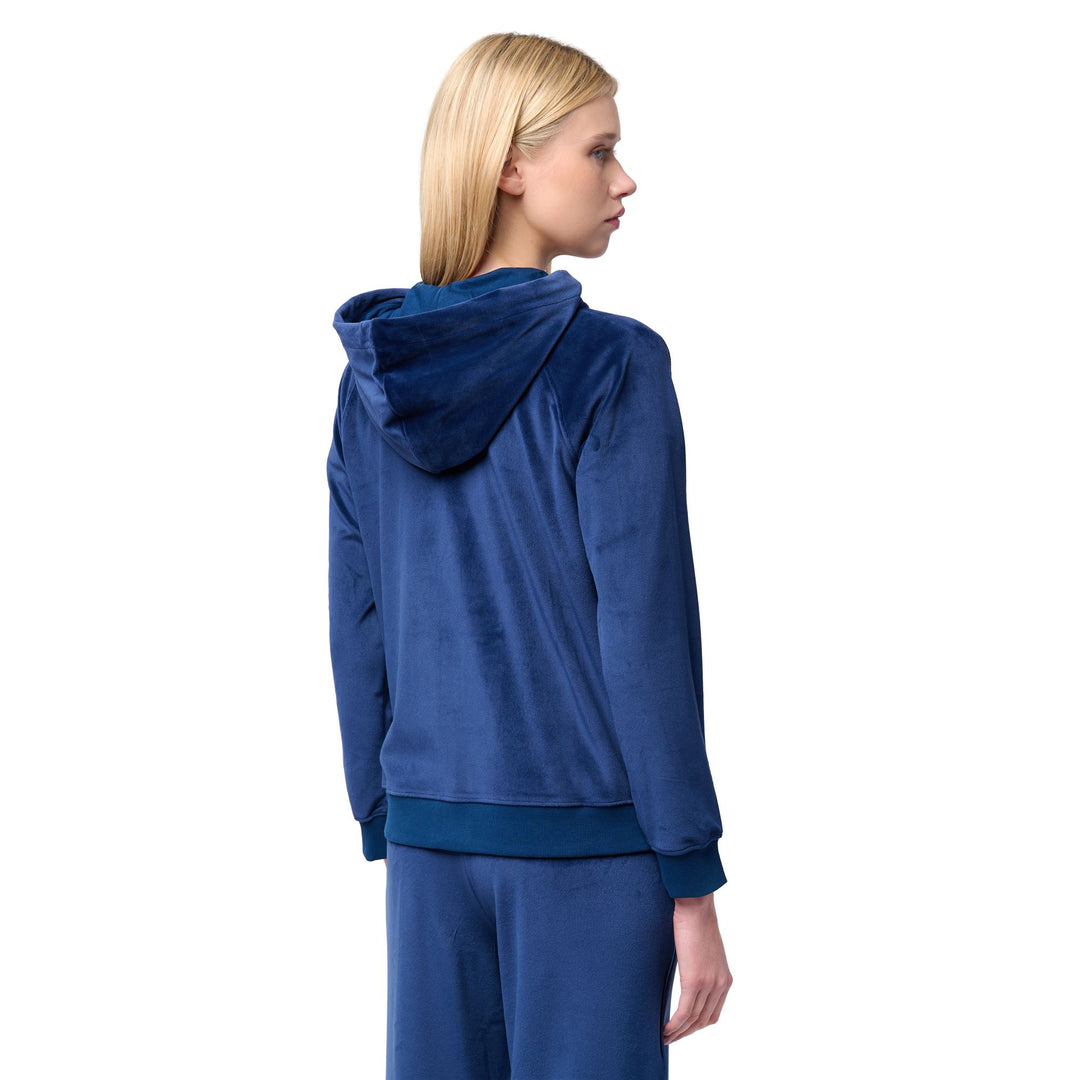 Blue Women's Slim Fit Classic Hooded Sweater in Velvet main