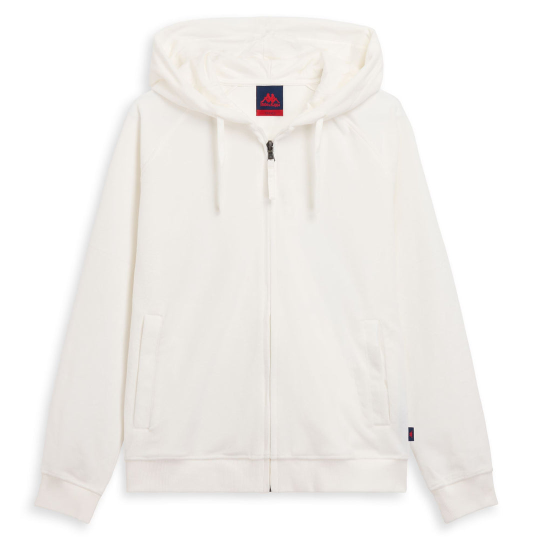White Women's Hooded Fleece Jacket with Satin Details 01
