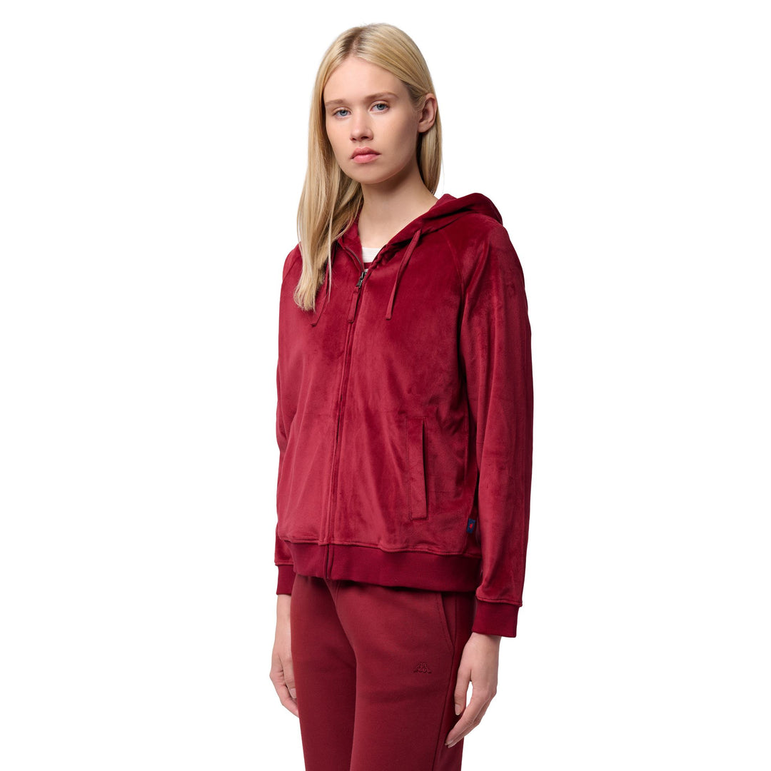 Red Women's Hooded Fleece Jacket with Zip Closure 01