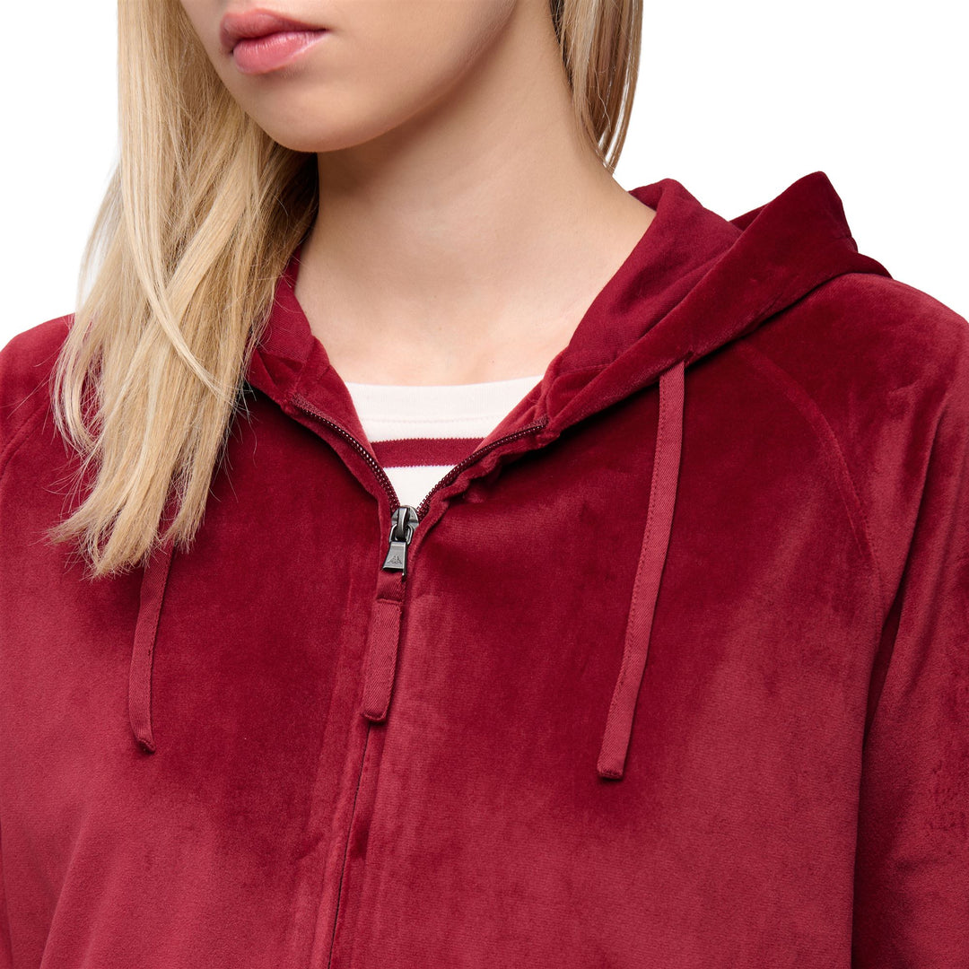 Giacca in pile con cappuccio e chiusura a zip rossa da donna main