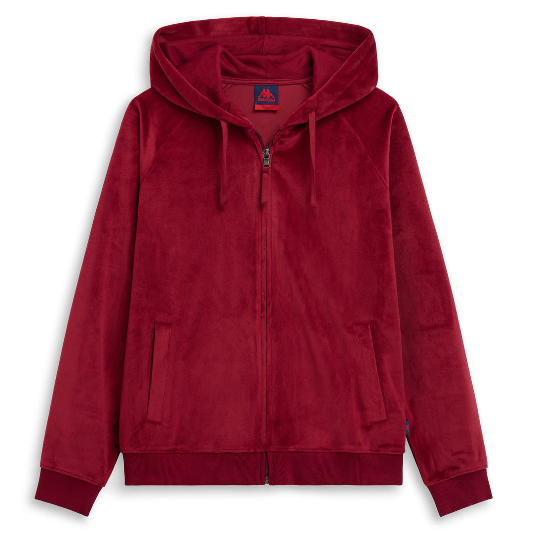 Giacca in pile con cappuccio e chiusura a zip rossa da donna main