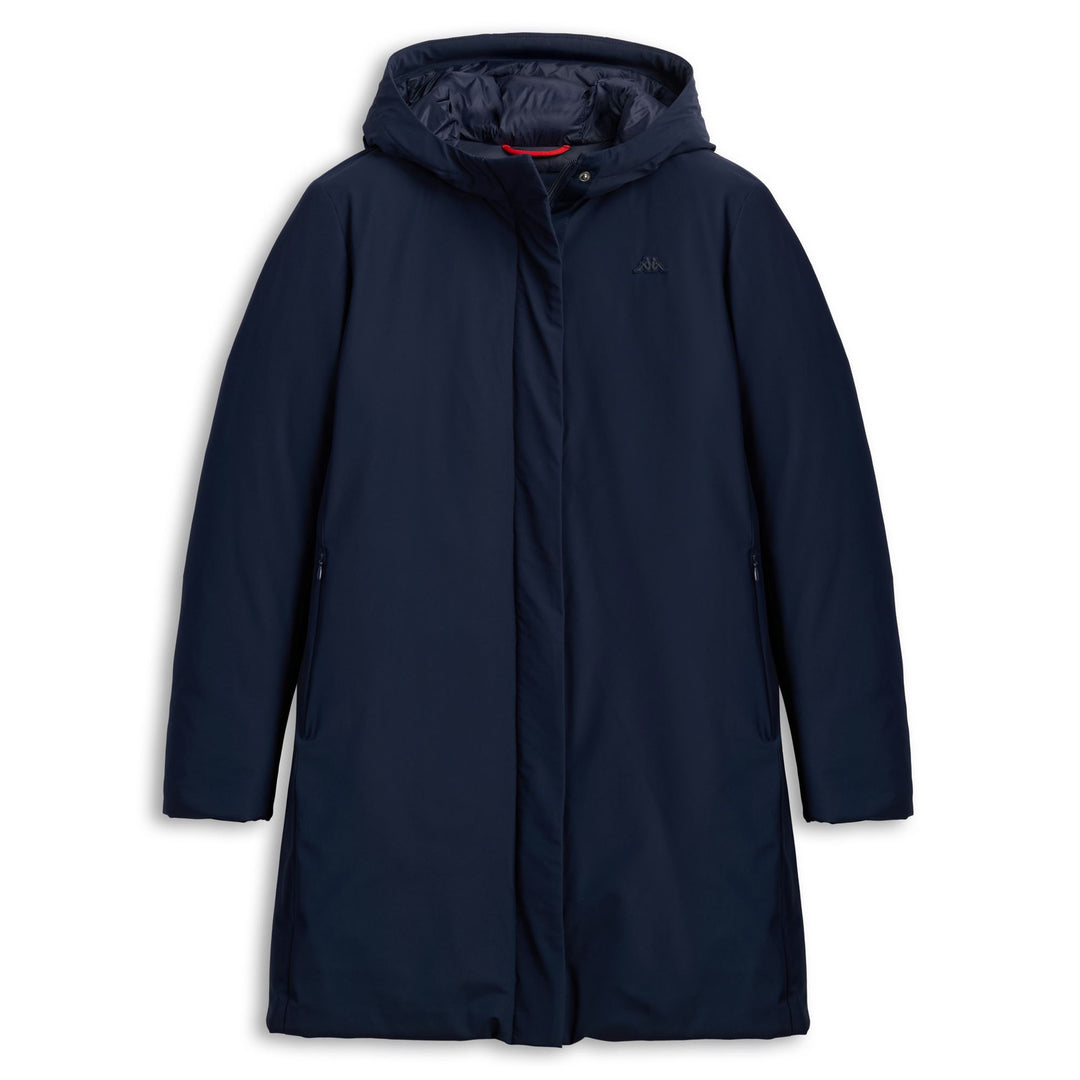 Chaqueta larga de mujer azul marino con acolchado ligero 01