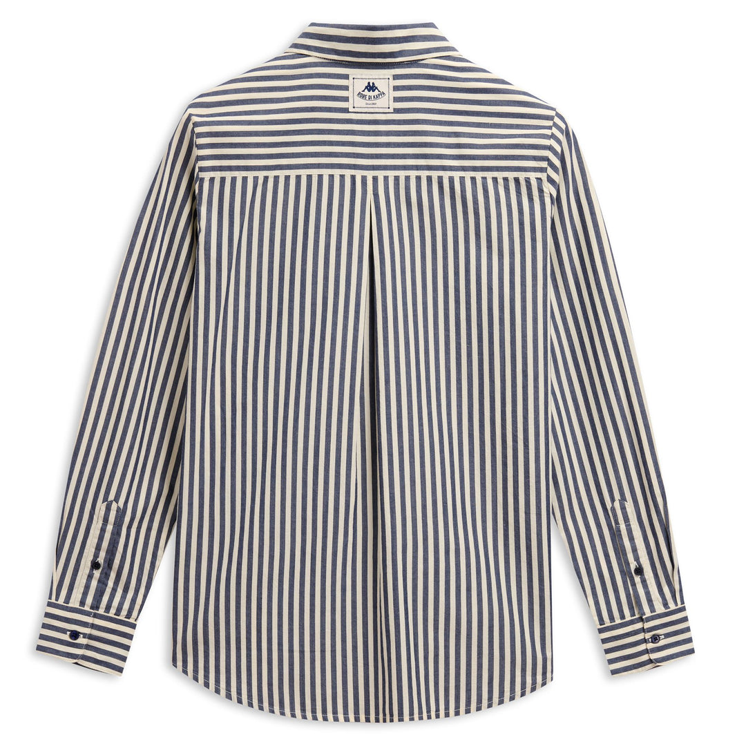Chemise rayée bleue pour femme, coupe classique décontractée, en coton. main