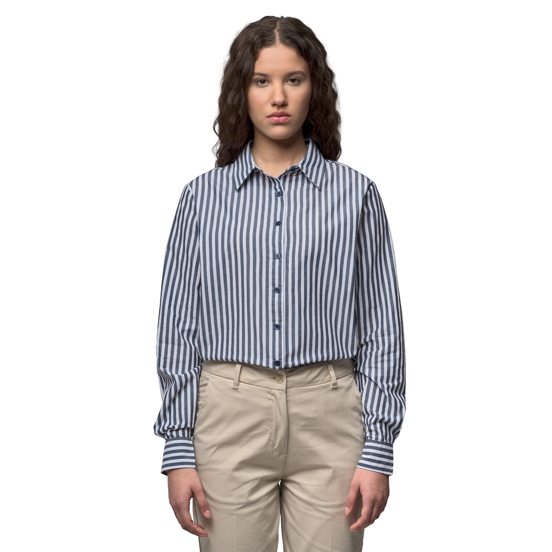 Camicia casual a righe in cotone blu da donna vestibilità regolare main