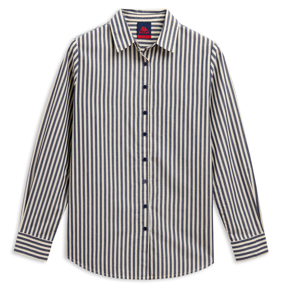 Chemise rayée bleue pour femme, coupe classique décontractée, en coton. 02