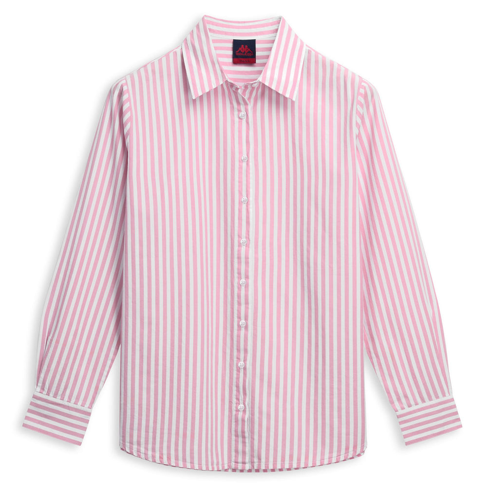 Chemise rayée blanche pour femme, coupe classique décontractée, en coton. 02
