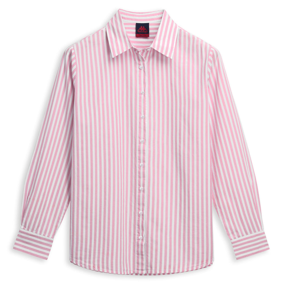 Chemise rayée blanche pour femme, coupe classique décontractée, en coton. main