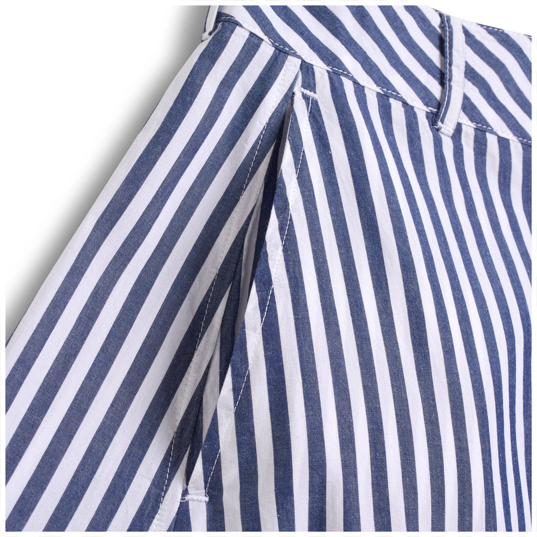 Gonna lunga in popeline a righe blu da donna con bottoni main