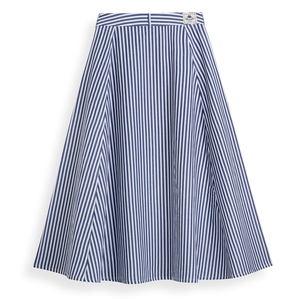 Blue Women's Long Striped Popeline Skirt with Buttons 02