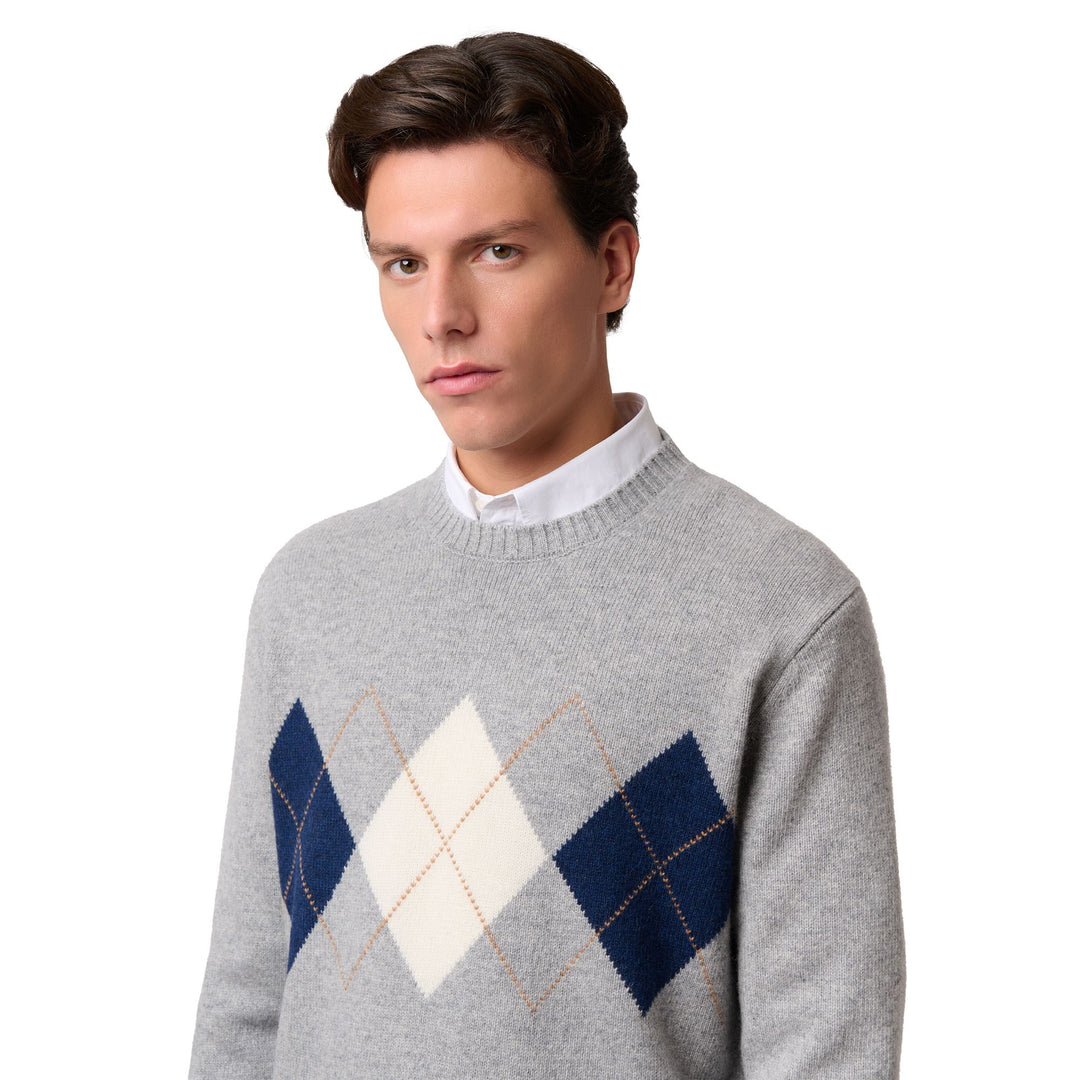 Grey Men's Knitwear Pullover with Diamond Pattern main
