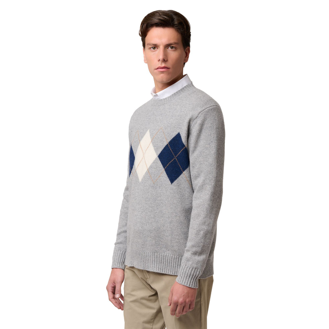 Grey Men's Knitwear Pullover with Diamond Pattern 01