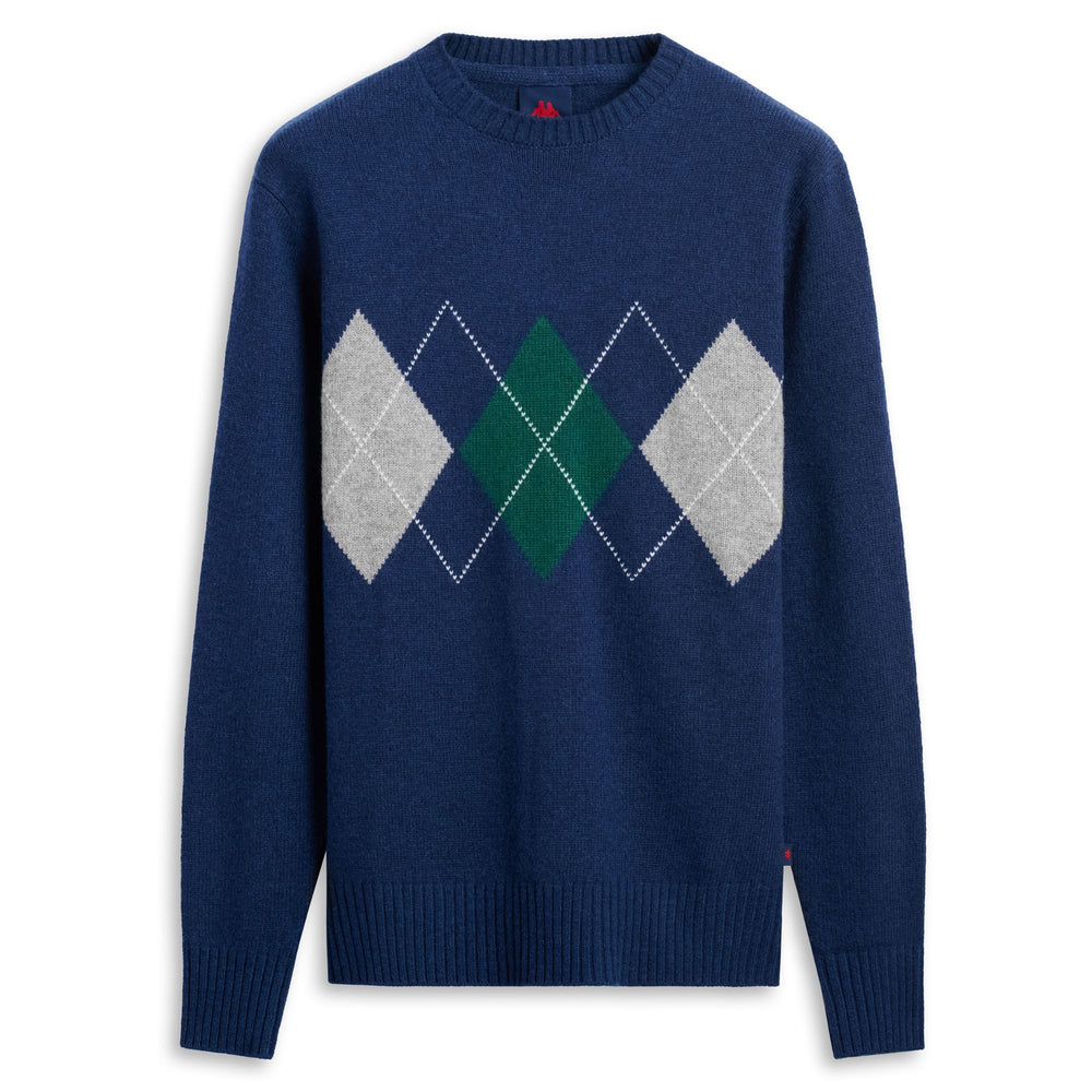 Blue grey Men's Wool Knit Pullover with Diamond Pattern 02