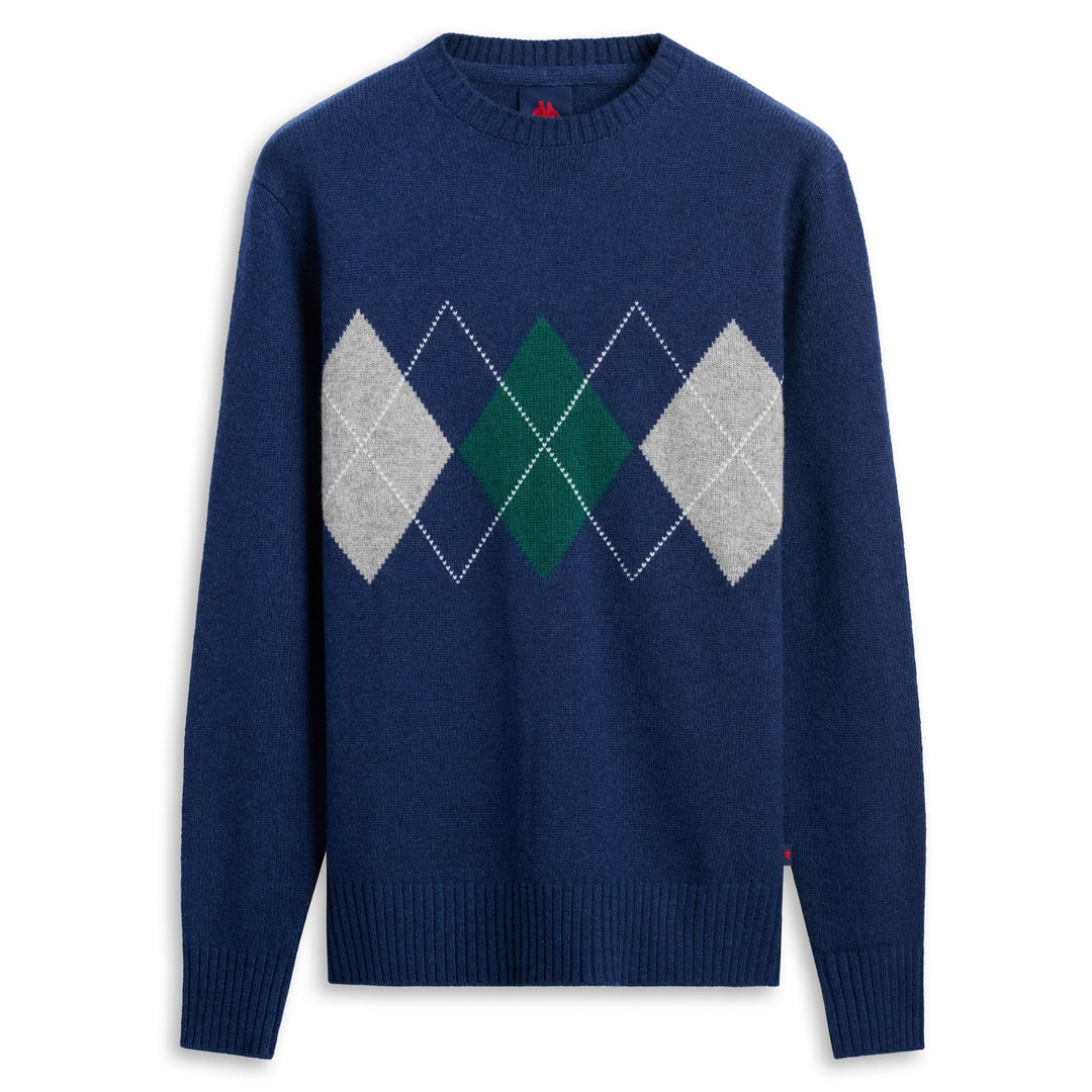 Maglione da uomo in maglia di lana grigio-blu con motivo a rombi main