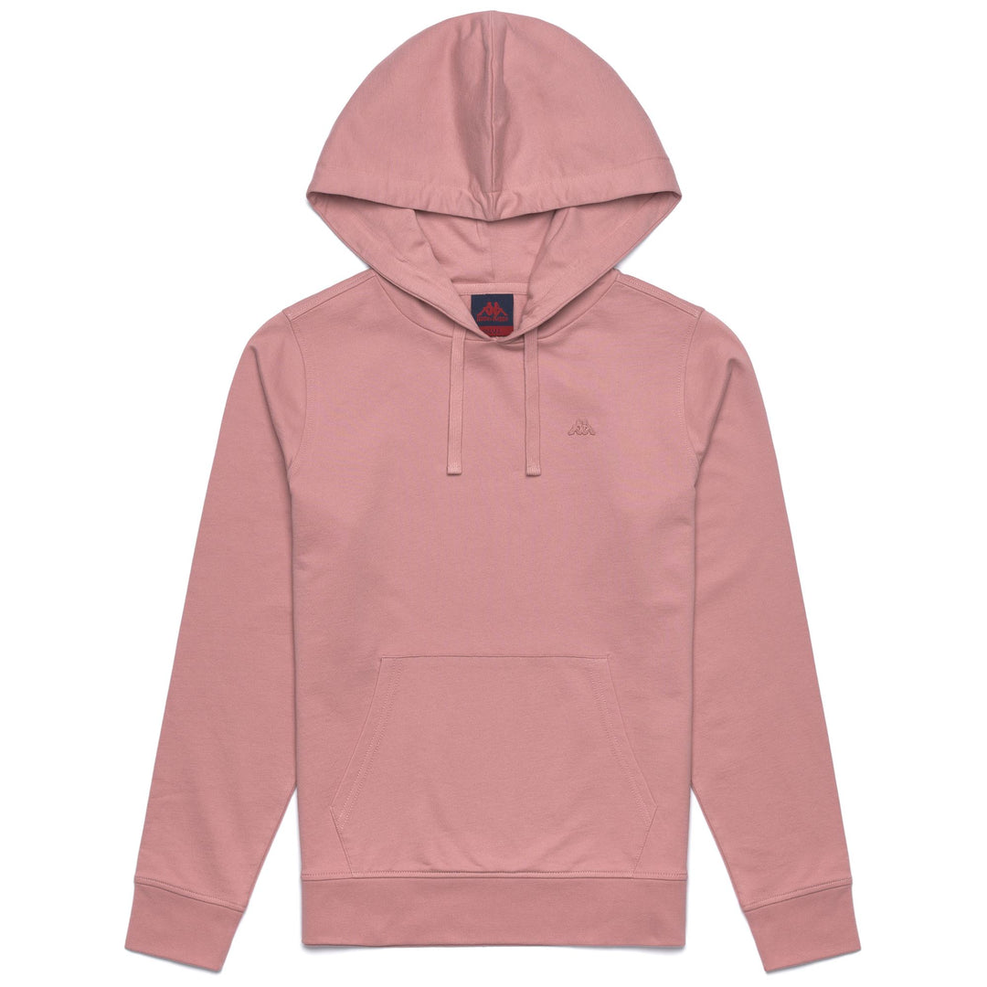 Maglione in pile rosa-rosso da donna con cappuccio e tasca a marsupio 01