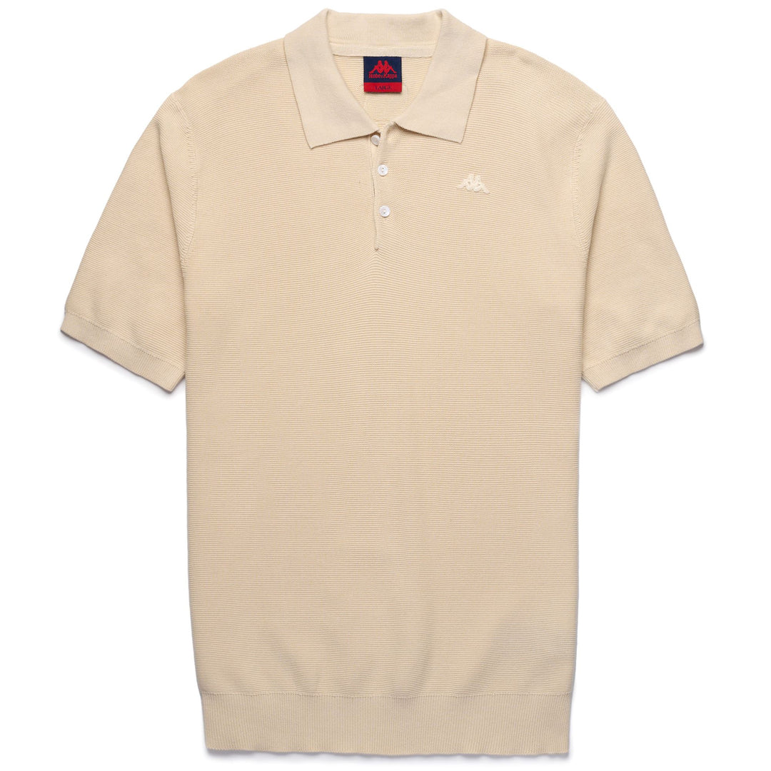 Beige Men's Slim Fit Knit Polo with Ribbed Borders 01