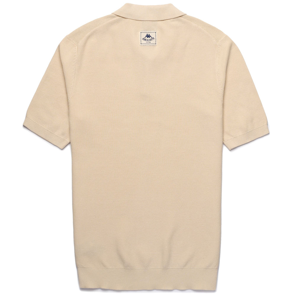 Beige Men's Slim Fit Knit Polo with Ribbed Borders 02