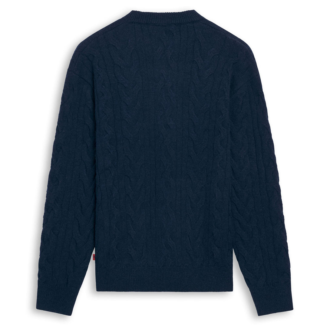 Maglione da uomo blu in lana a vestibilità regolare con punto Aran main