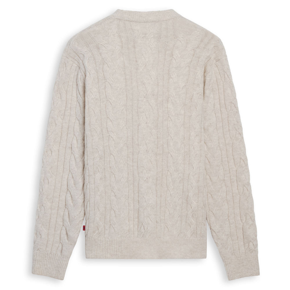 Beige Men's Regular Fit Wool Pullover with Aran Stitch 02