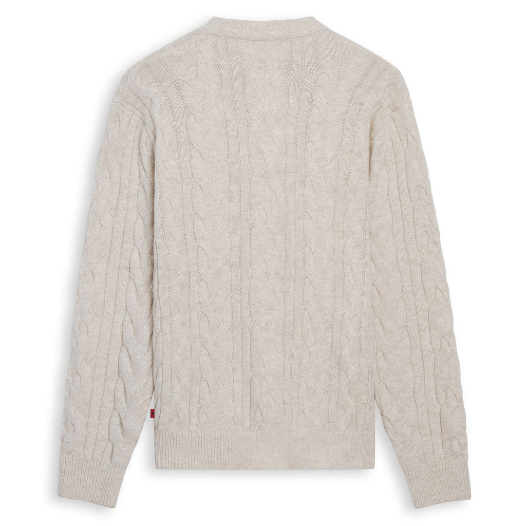 Beige Men's Regular Fit Wool Pullover with Aran Stitch main
