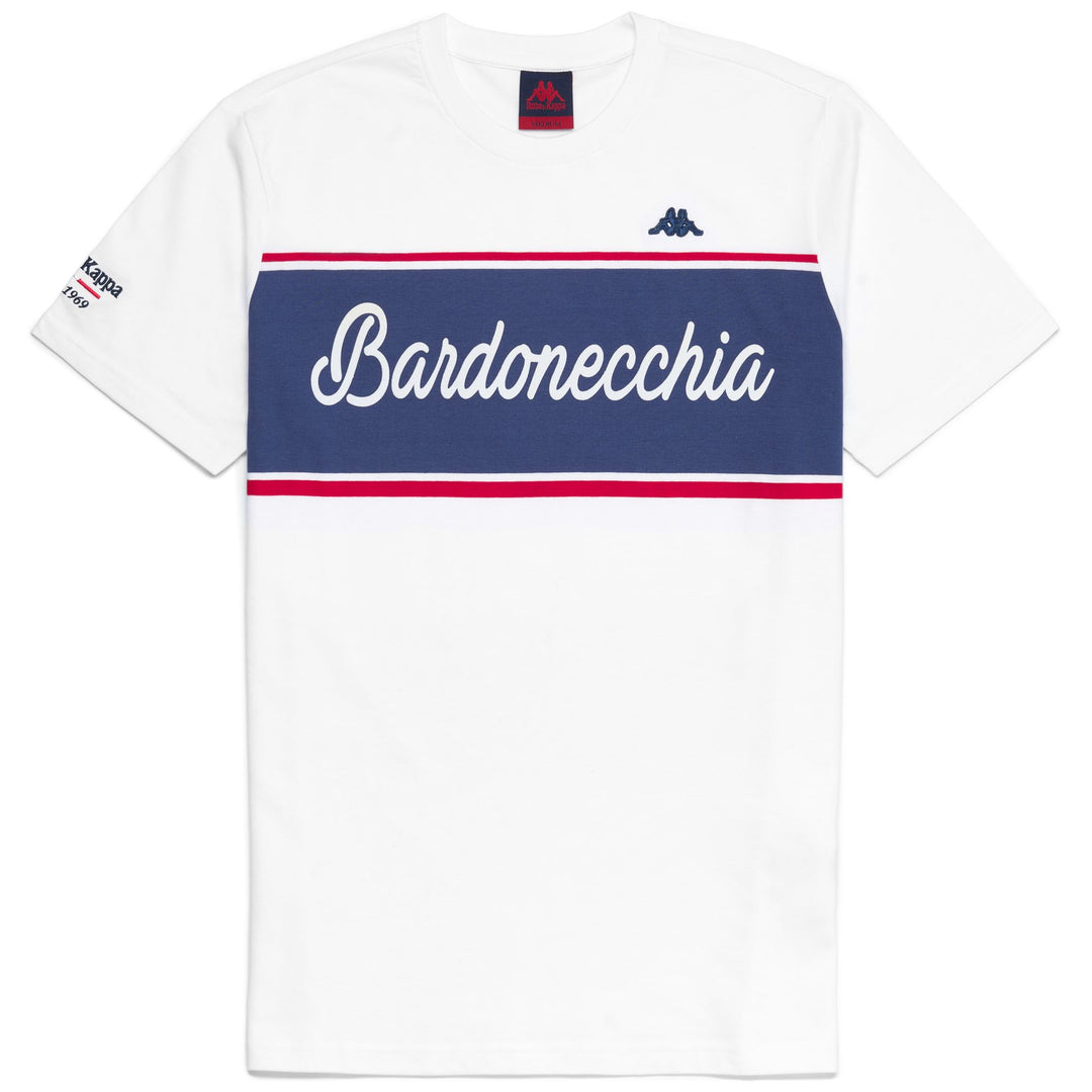 T-Shirt Casual Slim Fit Uomo Blu e Bianca con Scritta Floccata 01