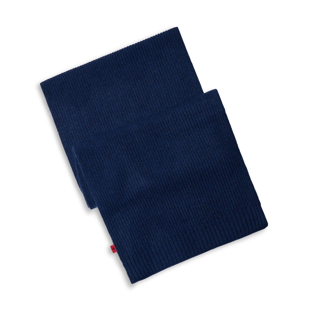 Blue unisex knitted wool scarf with jacquard logo 01