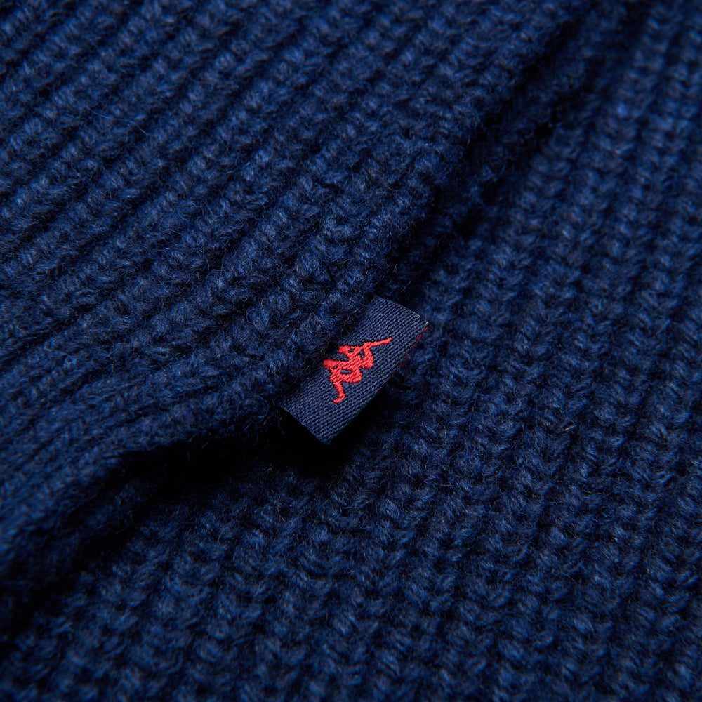 Blue unisex knitted wool scarf with jacquard logo 02