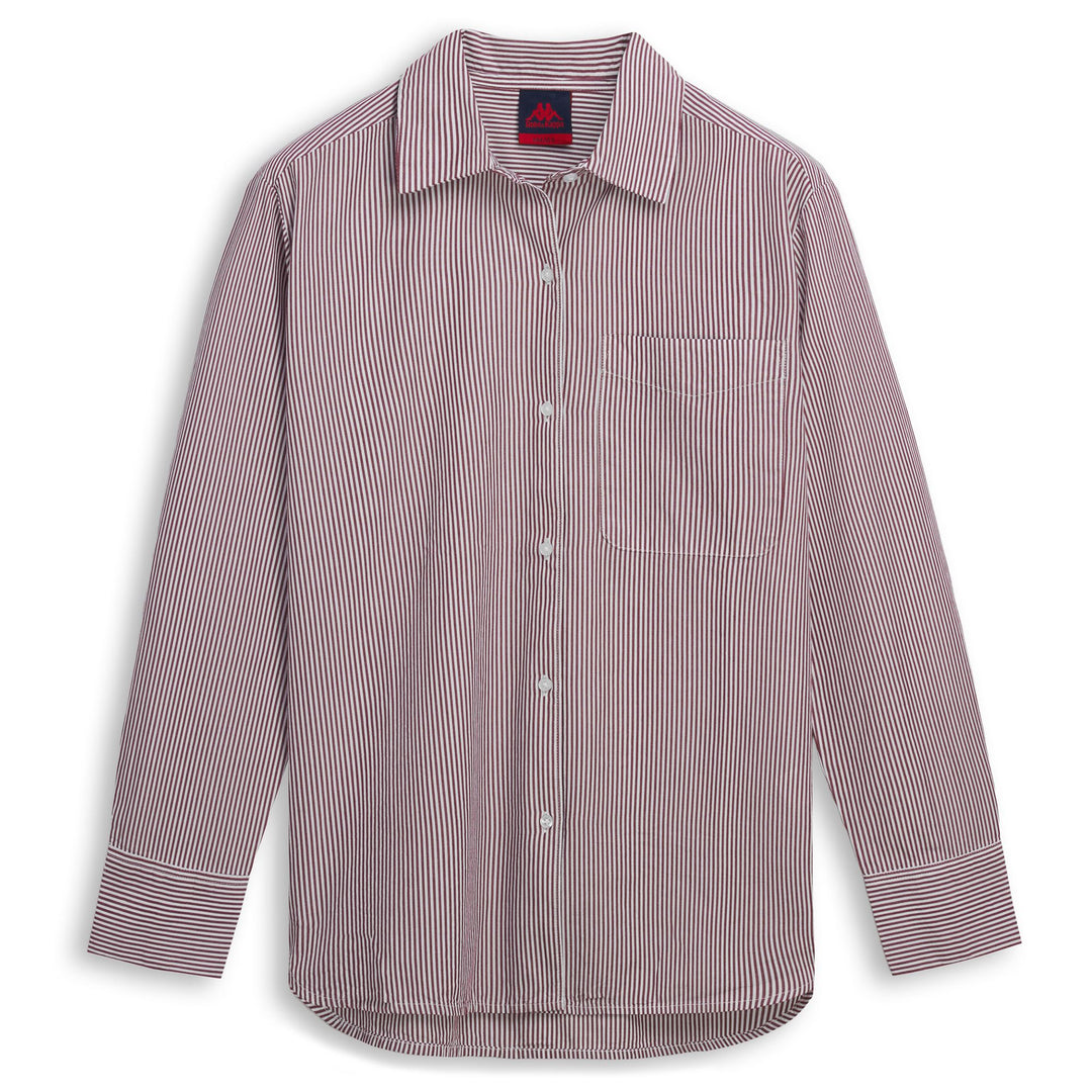 Camicia da donna oversize a righe bianche e rosse in cotone 01