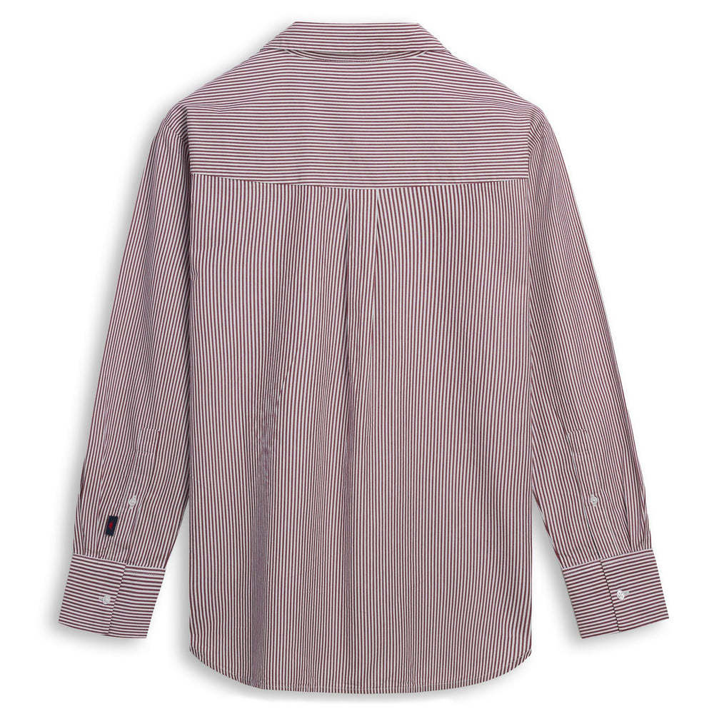 Camicia da donna oversize a righe bianche e rosse in cotone 02
