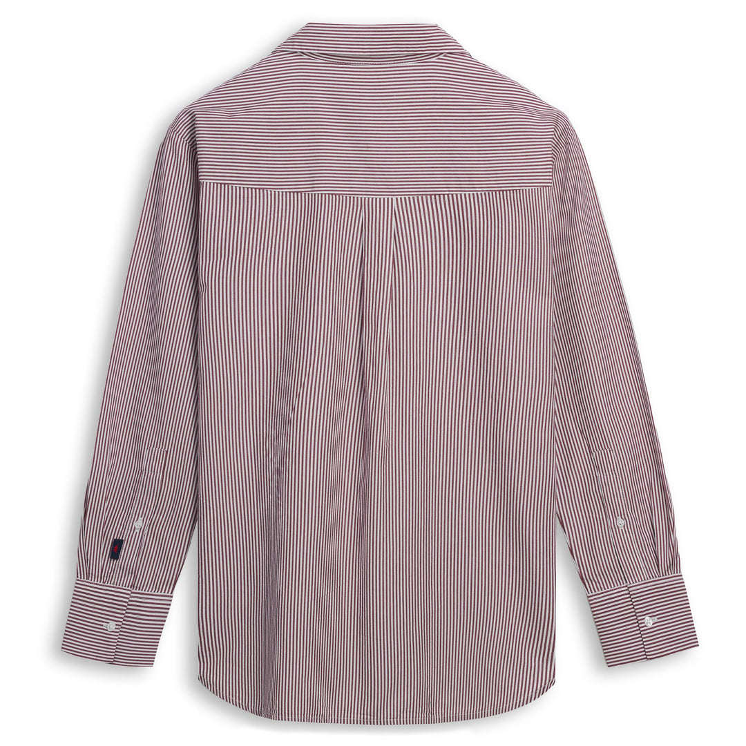 White and Red Women's Oversize Fit Striped Cotton Shirt main