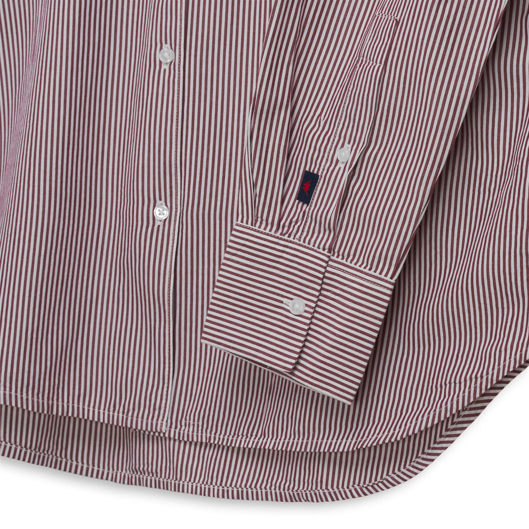 White and Red Women's Oversize Fit Striped Cotton Shirt main