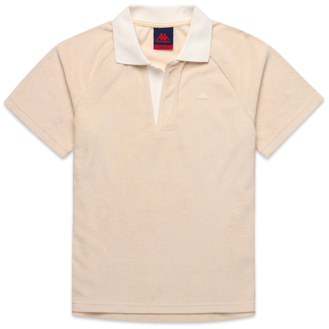 Polo casual beige y amarillo para mujer en tejido polar de toalla 01