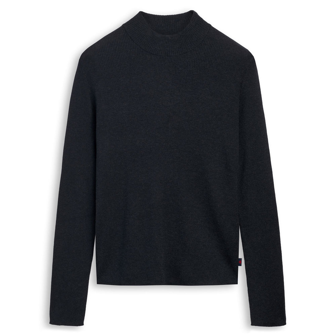 Maglione da donna nero a coste in lana, vestibilità slim 01