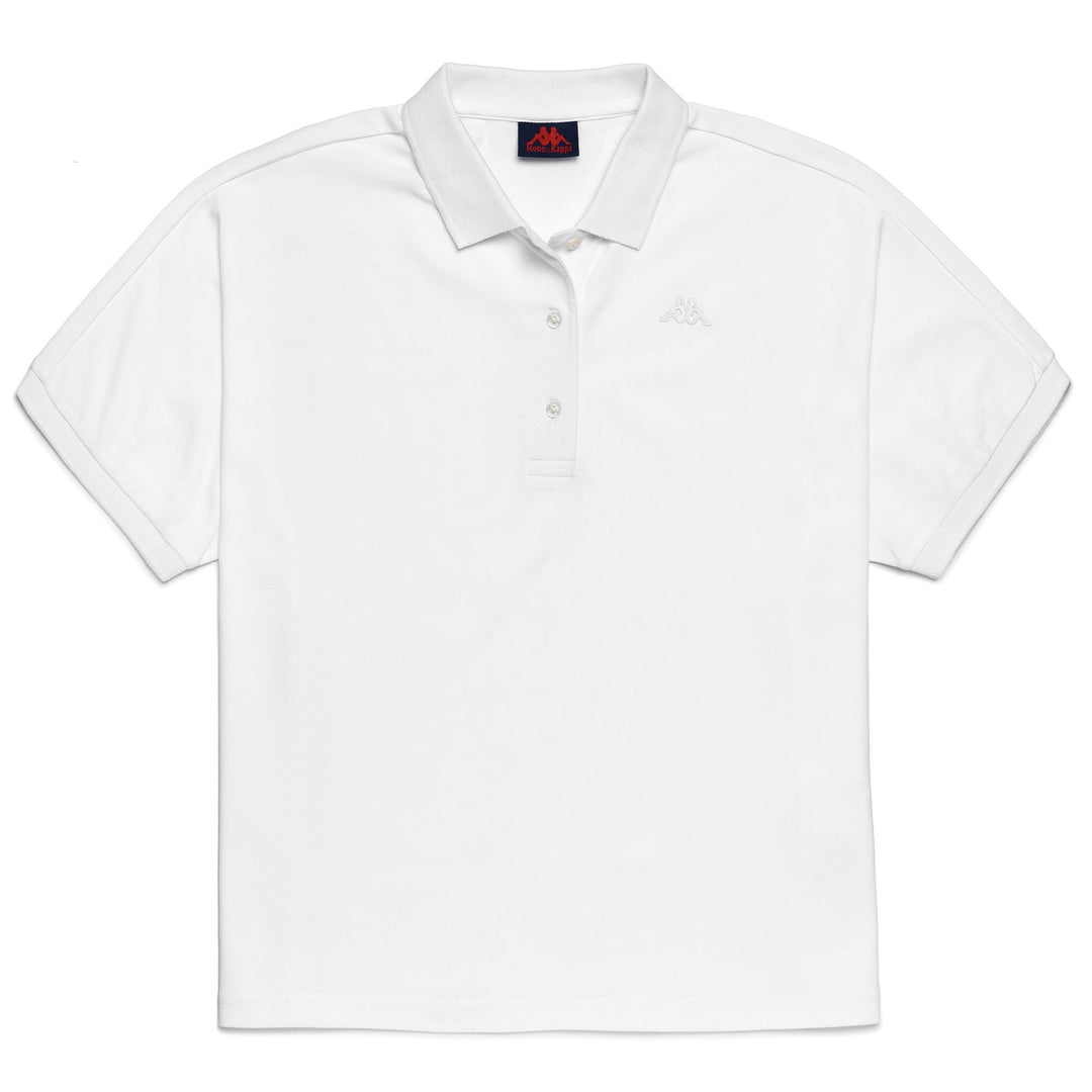 Polo blanco de mujer, corte ancho, elástico e informal. 01