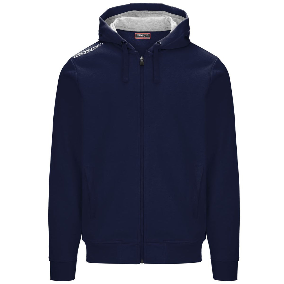 Sudadera azul de forro polar con capucha de corte regular para hombre, ideal para entrenar. 01