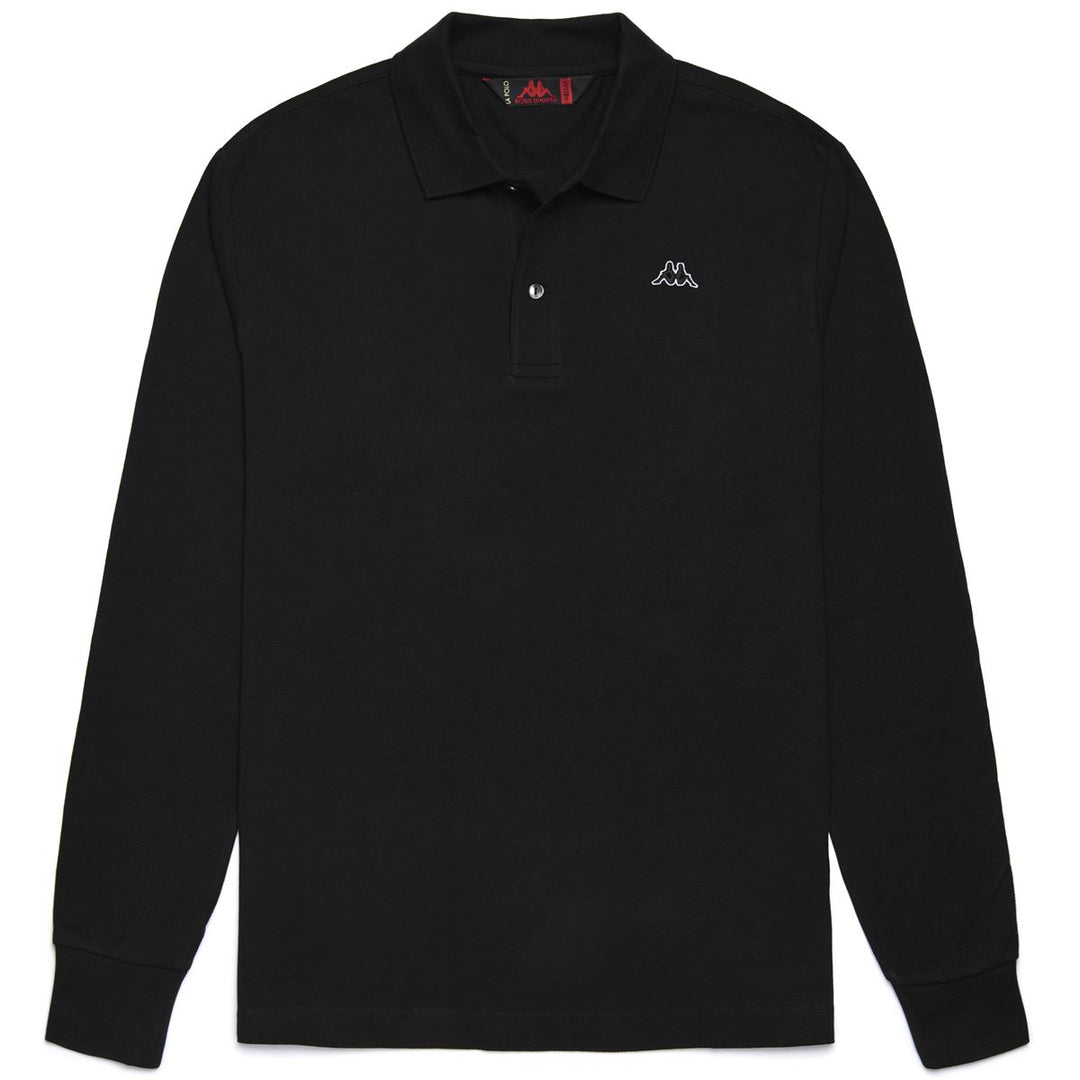 Polo noir à manches longues en coton, coupe classique, pour homme 01