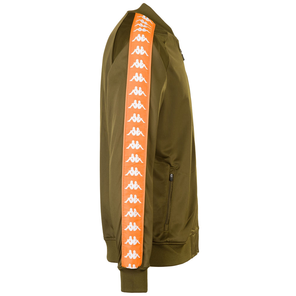 Fleece Man 222 BANDA  BOMBER SLIM Jacket GREEN OLIVA - ORANGE - WHT Dressed Front (jpg Rgb)	