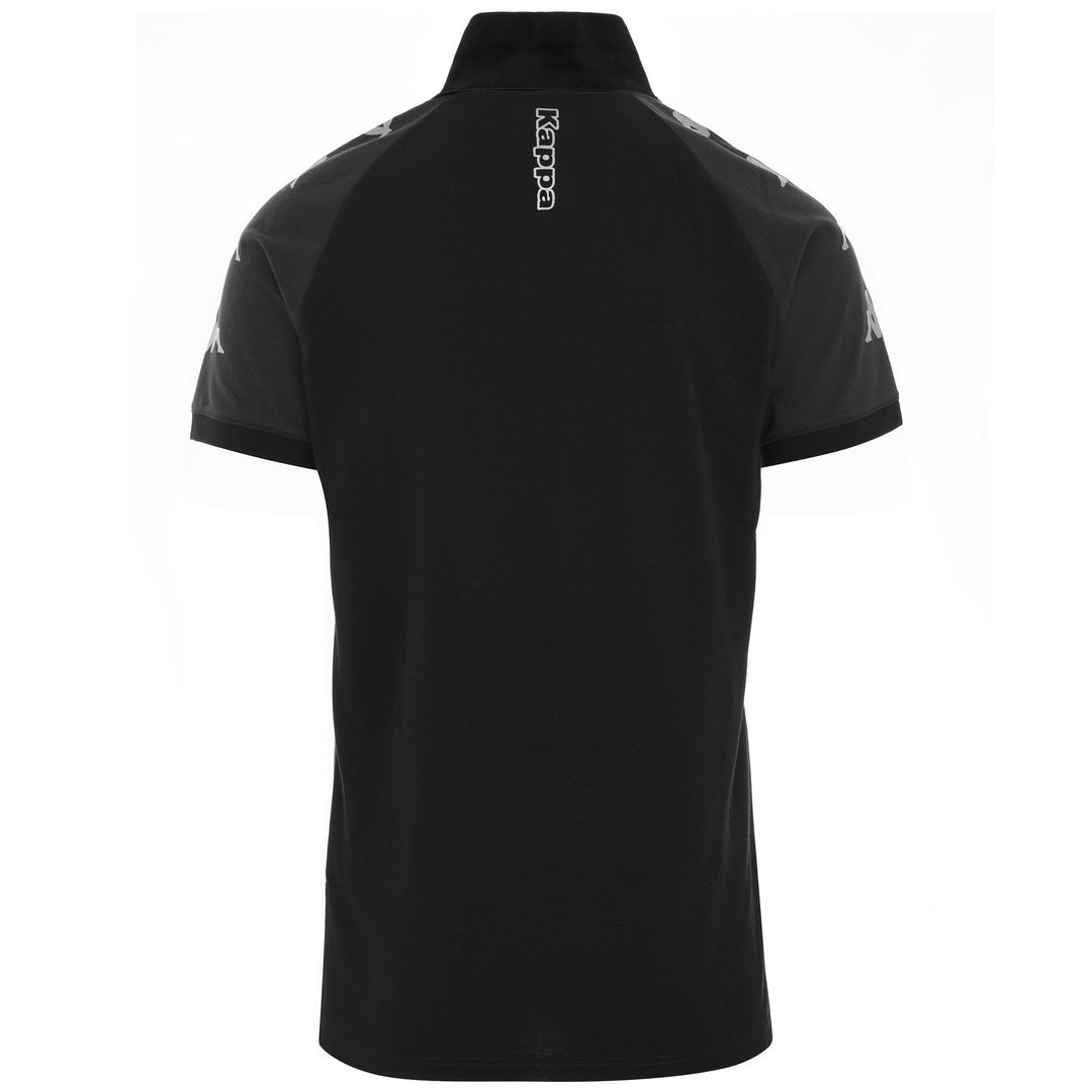 Polo Shirts Man KAPPA4SOCCER CALDES Polo GREY SHADOW DK - BLACK Dressed Side (jpg Rgb)		