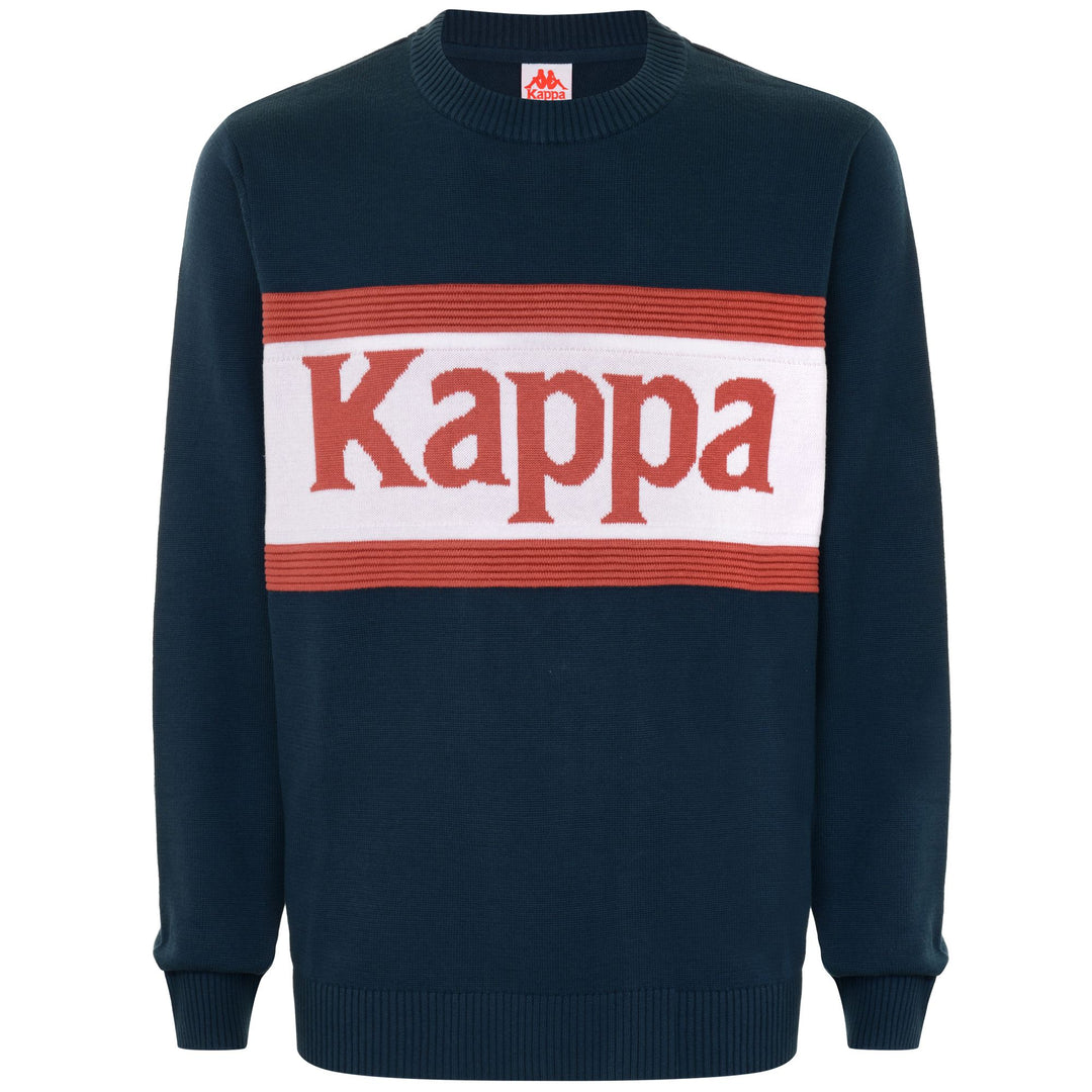 KNITWEAR Unisex AUTHENTIC FILIP Pull  Over BLUE DK-WHITE-RED CORAL Photo (jpg Rgb)			
