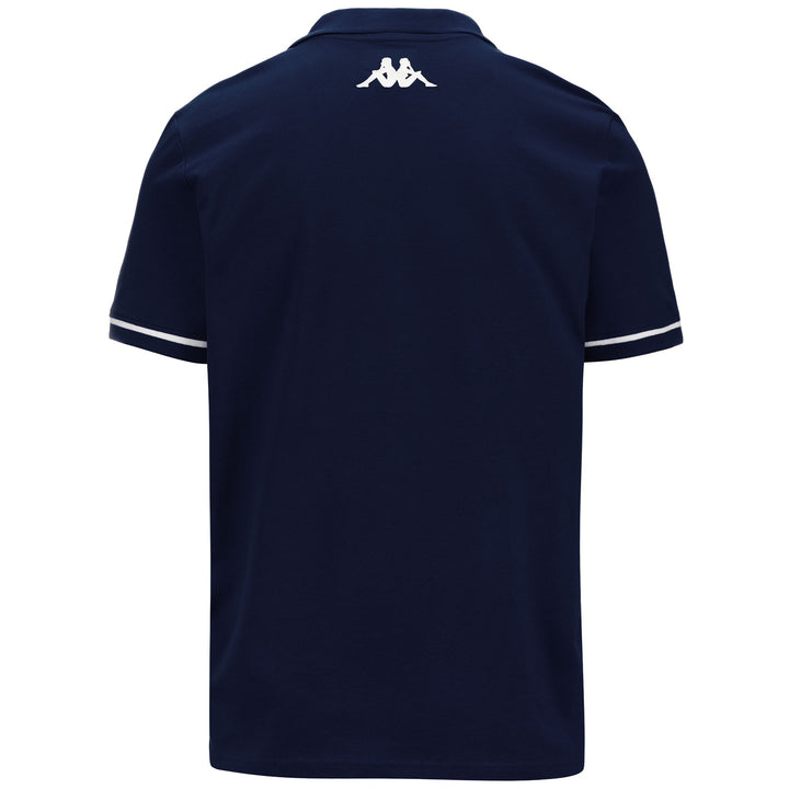 Polo Shirts Man KAPPA4TRAINING BARLI Polo BLUE MARINE - WHITE Dressed Side (jpg Rgb)		