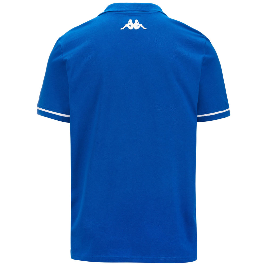 Polo Shirts Man KAPPA4TRAINING BARLI Polo BLUE SAPPHIRE - WHITE Dressed Side (jpg Rgb)		