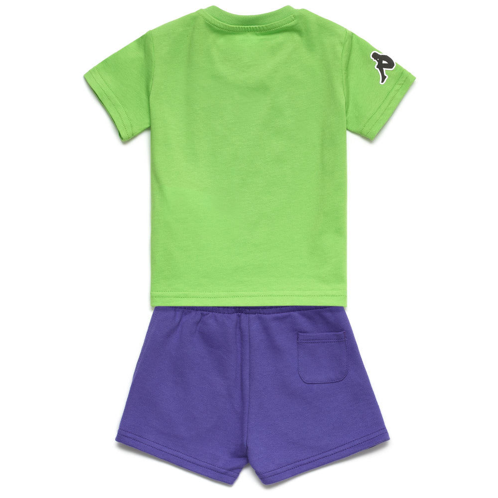 SETS Boy LOGO DUMBY KID SHORT/ T-SHIRT GREEN - BLUE SPECTRUM Dressed Front (jpg Rgb)	