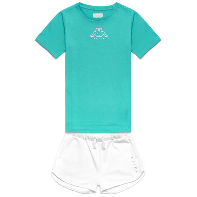 Sets Girl LOGO DYNA KID Short/ T-Shirt Green Lagoon - White | kappa Photo (jpg Rgb)			
