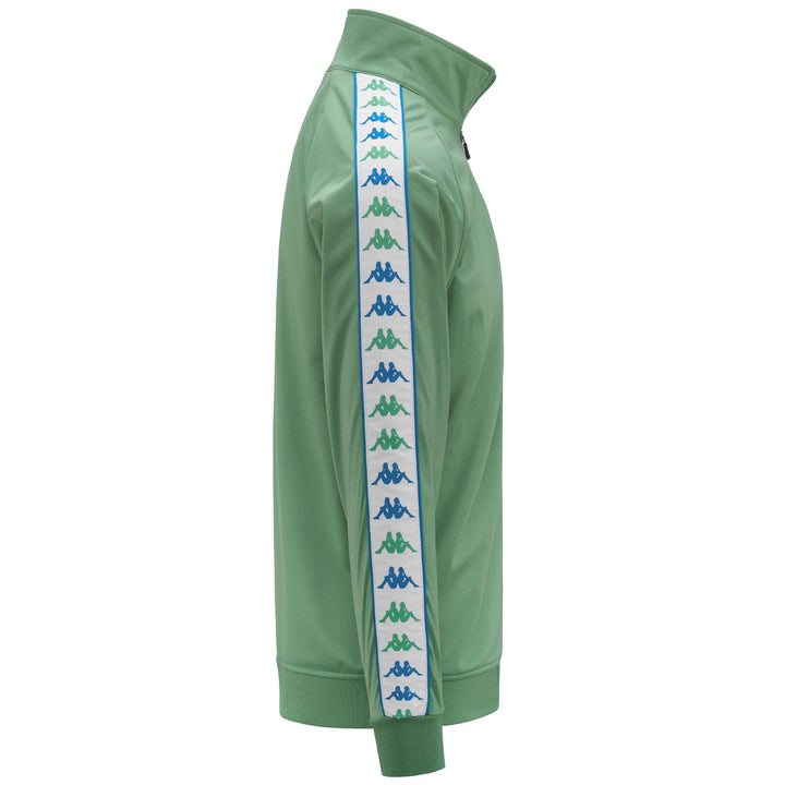 Fleece Man 222 BANDA ANNISTONI SLIM Jacket GREEN DUSTY-WHITE-BLUE SMURF Dressed Front (jpg Rgb)	
