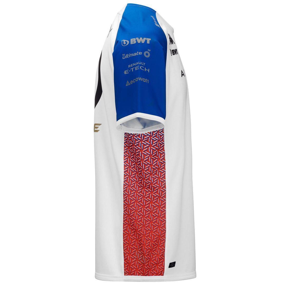 Active Jerseys Man KOMBAT GASLY ALPINE F1 Shirt WHITE - BLUE ROYAL MARINE - ORANGE REDDISH Dressed Back (jpg Rgb)		