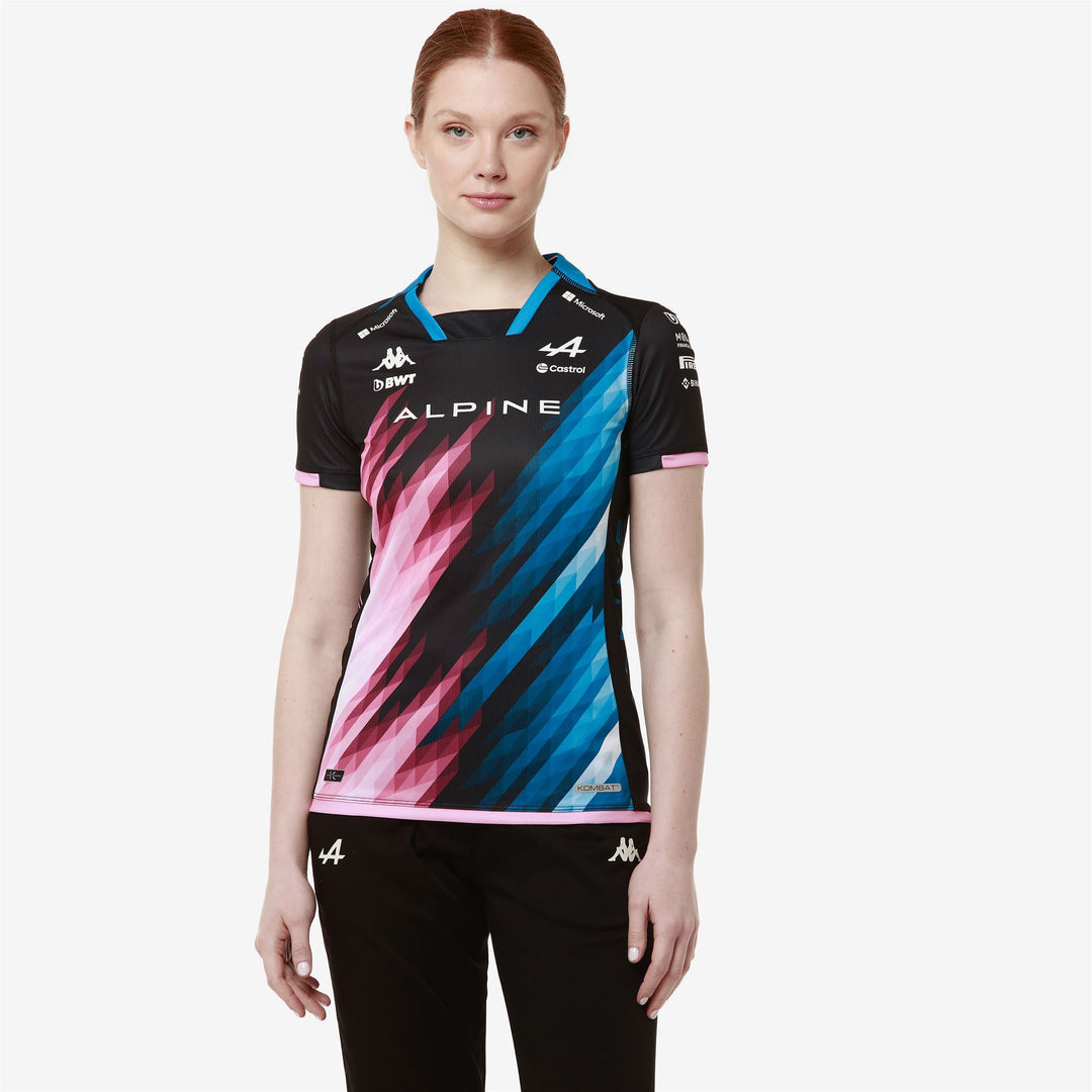 Active Jerseys Woman KOMBAT LADY 2024 OCON ALPINE F1 Shirt BLACK - BLUE DRESDEN - PINK BEGONIA Detail (jpg Rgb)			
