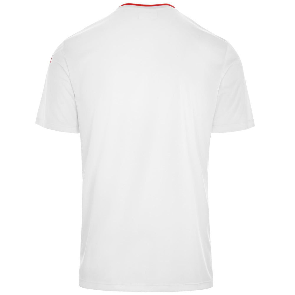 Active Jerseys Man KAPPA4FOOTBALL BUGO Shirt WHITE-RED Dressed Front (jpg Rgb)	